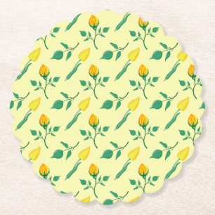 Dessous-de-verre En Papier Motif floral avec rose jaune et fleurs de tulipe