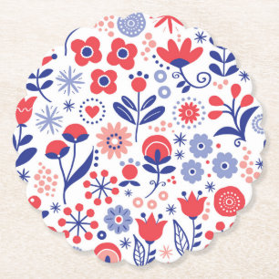 Dessous-de-verre En Papier Motif floral bleu et de corail