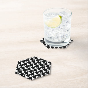 Dessous-de-verre En Papier Motif Hermine, Motif Médiéval, Blanc sur Noir
