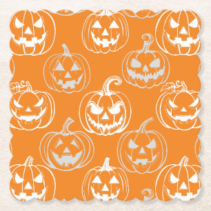 Dessous-de-verre En Papier Motif Jack-o-lanterns.Blanc Orange BG