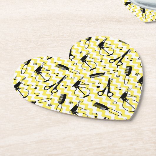 Dessous-de-verre En Papier Motif jaune d'outil de coiffeur (Incliné)