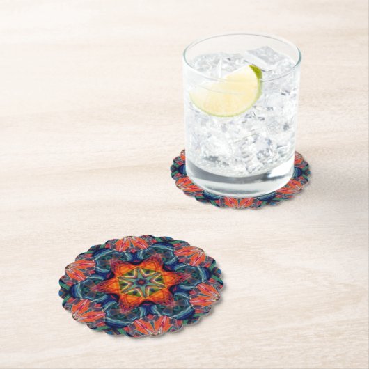 Dessous-de-verre En Papier Motif Kaleidoscope couleur psychédélique (En situation)