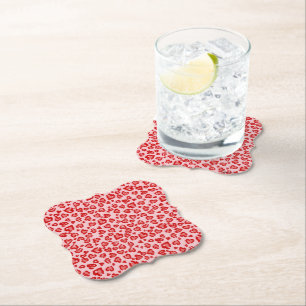 Dessous-de-verre En Papier Motif Léopard de Cœurs en Rouge sur Fond Rose