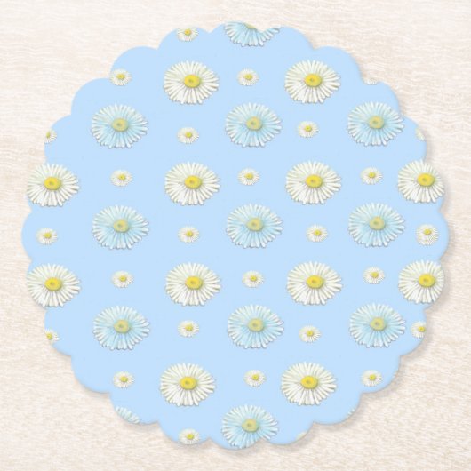 Dessous-de-verre En Papier Motif marguerrier sur arrière - plan bleu clair (Devant)