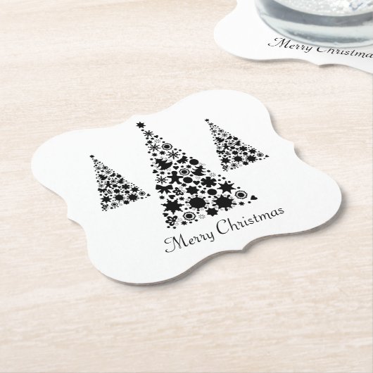 Dessous-de-verre En Papier Motif moderne Black Christmas Tree sur blanc (Incliné)