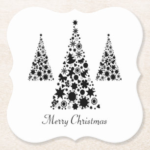 Dessous-de-verre En Papier Motif moderne Black Christmas Tree sur blanc