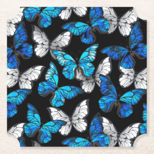 Dessous-de-verre En Papier Motif sans couleur foncée avec papillons bleus Mor