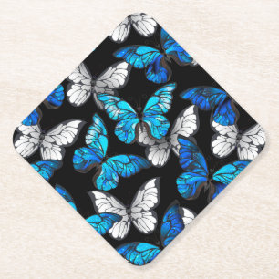 Dessous-de-verre En Papier Motif sans couleur foncée avec papillons bleus Mor