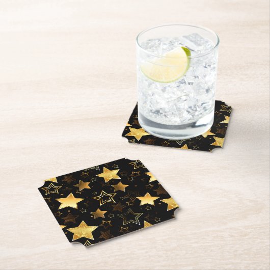 Dessous-de-verre En Papier Motif sans couture avec étoiles d'or (En situation)