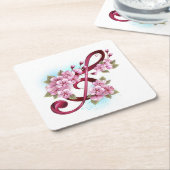 Dessous-de-verre En Papier Musical treble clef notes with sakura flowers (Incliné)