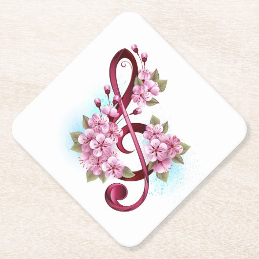 Dessous-de-verre En Papier Musical treble clef notes with sakura flowers (Devant)