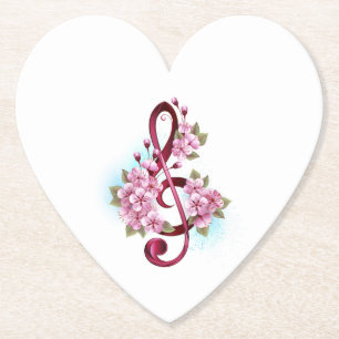 Dessous-de-verre En Papier Musical treble clef notes with sakura flowers