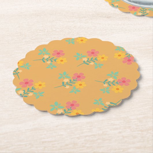 Dessous-de-verre En Papier Mustard Retro Daisy Bouquet Motif (Incliné)