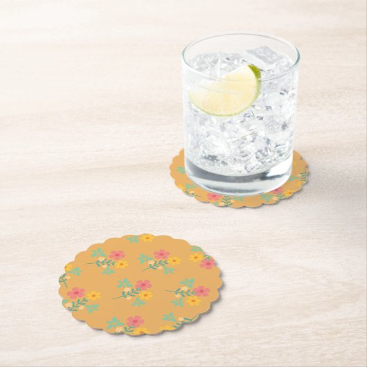 Dessous-de-verre En Papier Mustard Retro Daisy Bouquet Motif (En situation)