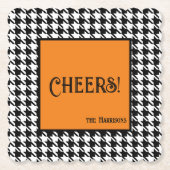 Dessous-de-verre En Papier Name & Cheers! Orange Black White Houndstooth  (Devant)