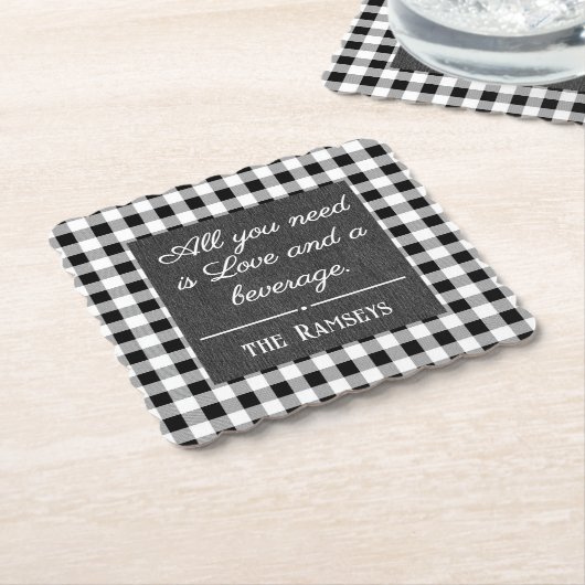 Dessous-de-verre En Papier Name Quote. Black & White Check, Black Denim Print (Incliné)