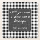 Dessous-de-verre En Papier Name Quote. Black & White Check, Black Denim Print (Devant)