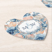 Dessous-de-verre En Papier Nautique Mariage Beach Sea Shell et Roses, (Incliné)