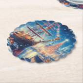 Dessous-de-verre En Papier Navire à quai Noël/hiver (Incliné)