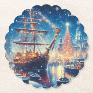 Dessous-de-verre En Papier Navire à quai Noël/hiver