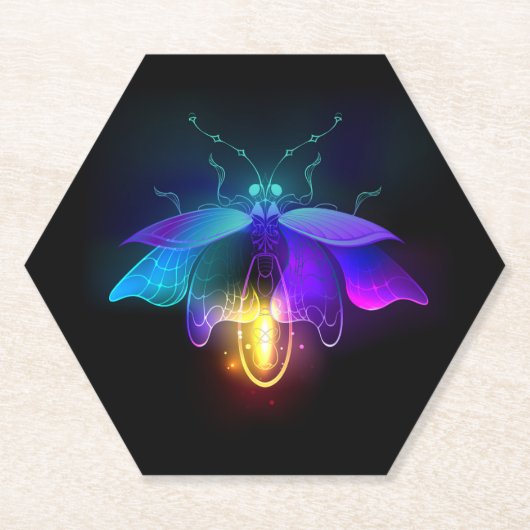 Dessous-de-verre En Papier Neon Firefly sur noir (Devant)