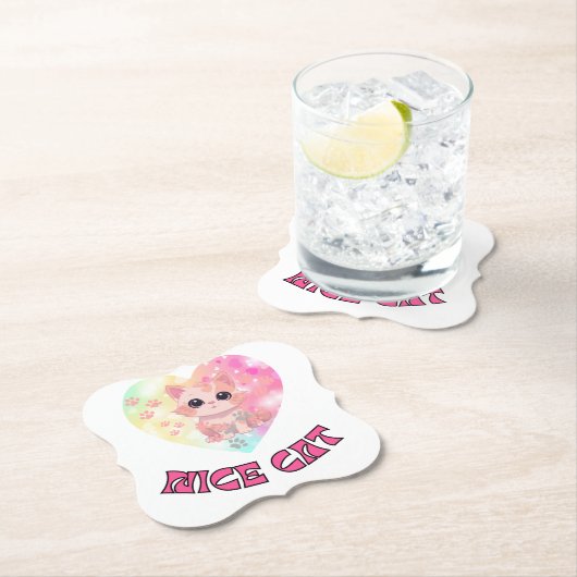 Dessous-de-verre En Papier Nice CAT avec boisson (En situation)