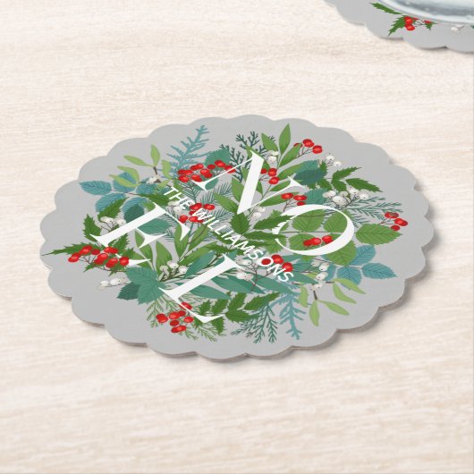 Dessous-de-verre En Papier NOEL Berries et Noël vert (Incliné)