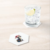 Dessous-de-verre En Papier Noël Chat Tuxedo chat noir xmas lumières kitty c (En situation)