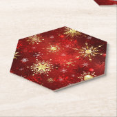 Dessous-de-verre En Papier Noël Golden Snowflakes sur Arrière - plan rouge (Incliné)