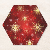 Dessous-de-verre En Papier Noël Golden Snowflakes sur Arrière - plan rouge (Devant)