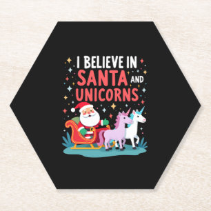 Dessous-de-verre En Papier Noël Je Crois En Père Noël Et Unicornes Funny Xm