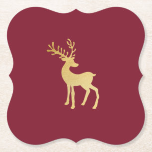 Dessous-de-verre En Papier Noel minimaliste moderne rouge et renne d'or