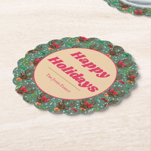 Dessous-de-verre En Papier Noël Reindeer Forest vert (Incliné)