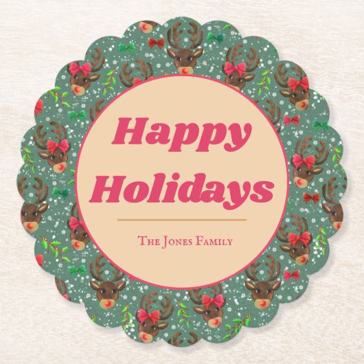 Dessous-de-verre En Papier Noël Reindeer Forest vert (Devant)