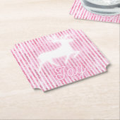 Dessous-de-verre En Papier Noël rose et blanc Joie Reindeer (Incliné)