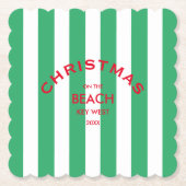 Dessous-de-verre En Papier Noël Sur La Plage Custom Green Cabana Stripe (Devant)