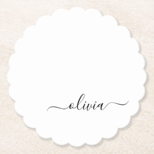 Dessous-de-verre En Papier Noir Blanc moderne Script Girl Monogramme Nom