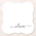 Dessous-de-verre En Papier Noir Blanc moderne Script Girl Monogramme Nom<br><div class="desc">Dessous de verre en papier de nom Monogramme simple noir et blanc. Cela fait le cadeau parfait de remise de diplômes,  anniversaire,  mariage,  douche nuptiale,  anniversaire,  baby shower ou bachelorette pour quelqu'un qui aime le luxe glam et les styles chic.</div>
