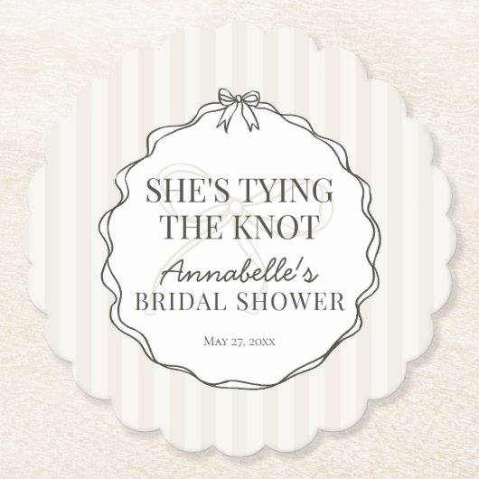 Dessous-de-verre En Papier Noir Coquette Nœud Beige Mariage Réception Petit D (Devant)