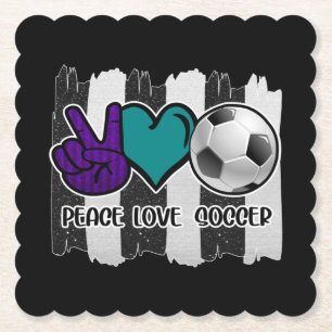 Dessous-de-verre En Papier Noir et blanc Striped Peace Love Soccer
