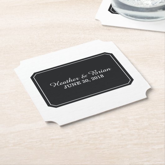 Dessous-de-verre En Papier Noir Mariage Simplement Élégant (Incliné)