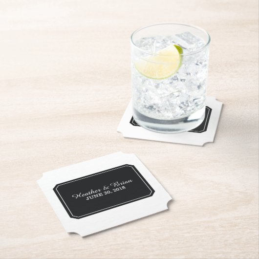 Dessous-de-verre En Papier Noir Mariage Simplement Élégant (En situation)