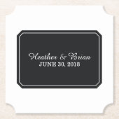 Dessous-de-verre En Papier Noir Mariage Simplement Élégant (Devant)