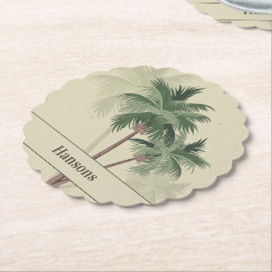 Dessous-de-verre En Papier Nom de famille sur la pétoncle Vintage des palmier