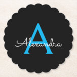 Dessous-de-verre En Papier Nom du monogramme de la fille en noir bleu<br><div class="desc">Dessous de verre en papier de nom Monogramme simple noir et bleu. Cela fait le cadeau parfait de remise de diplômes,  anniversaire,  mariage,  douche nuptiale,  anniversaire,  baby shower ou bachelorette pour quelqu'un qui aime le luxe glam et les styles chic.</div>