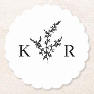 Dessous-de-verre En Papier Nom du monogramme de mariage personnalisé Fleur gr