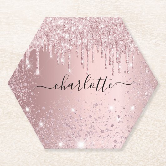 Dessous-de-verre En Papier Nom en écriture scintillante rose fuchsia (Devant)
