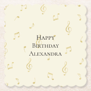 Dessous-de-verre En Papier Notes de musique en or blanc pour anniversaire