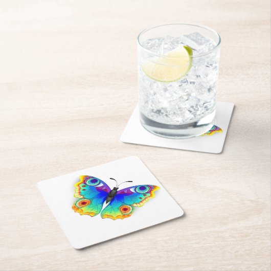 Dessous-de-verre En Papier Oeil de paon arc-en-ciel (En situation)