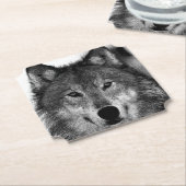 Dessous-de-verre En Papier Oeuvre de Loup noir et blanc (Incliné)